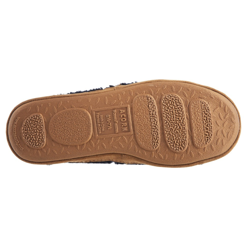Women’s Acorn Moc with Collapsible Heel Slipper in Navy Blue Bottom Sole Tread