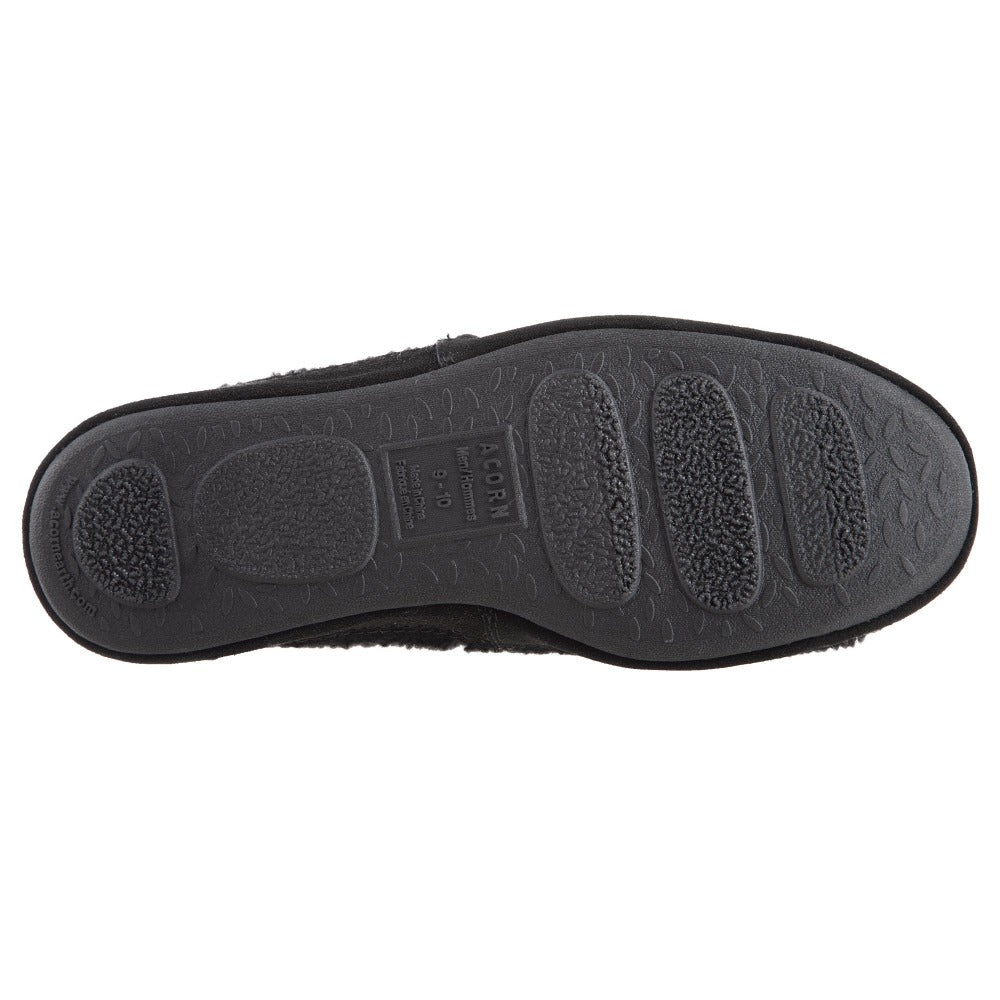 Men’s Acorn Moc with Collapsible Heel Slipper in Black Berber Bottom Sole Tread