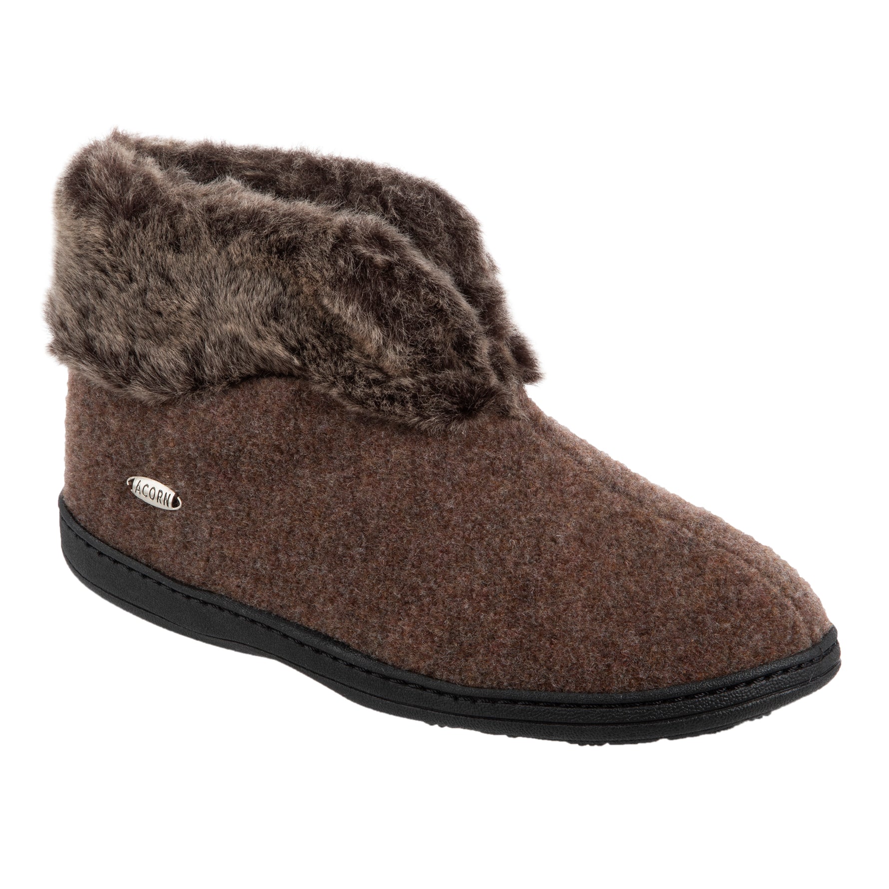 Acorn Women's Chinchilla Collar Slippers- Black main image 0