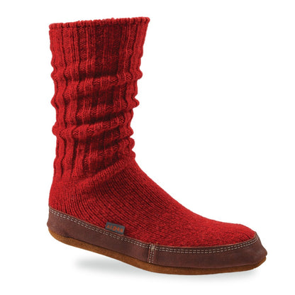 The Original Slipper Sock in Crimson Ragg Wool Side View