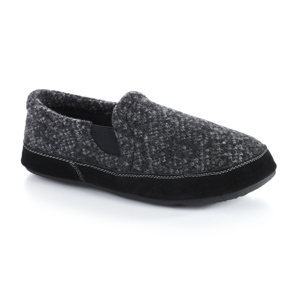 Acorn Fave Gore Mocassini Uomo In Tweed Nero - Taglia Large (10.5-11.5 Wide), Fodera In Pile, Suola Antiscivolo, Lavabili