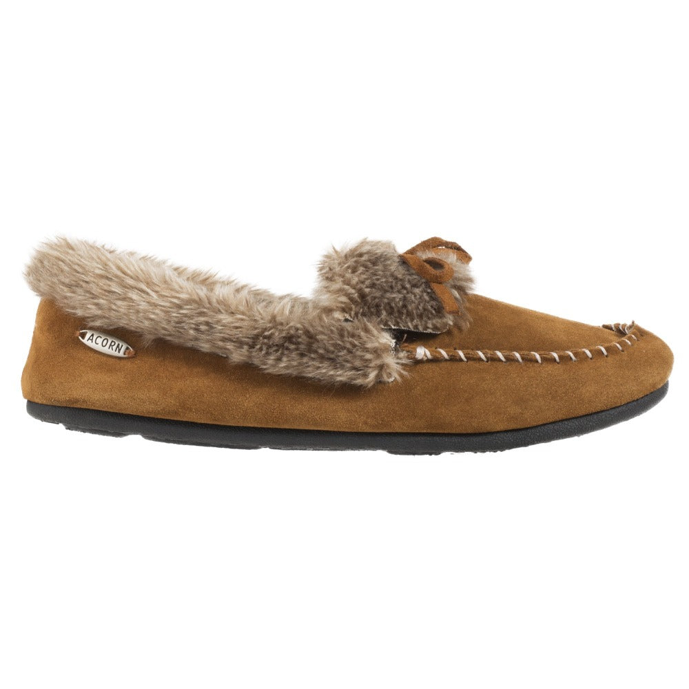 Acorn Womens Faux Fur Moccasin Cognac Side View