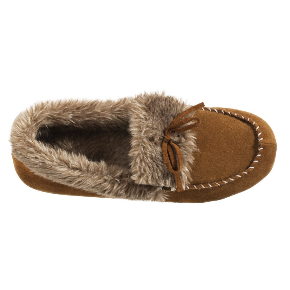 Acorn Womens Faux Fur Moccasin in Cognac Top Down View