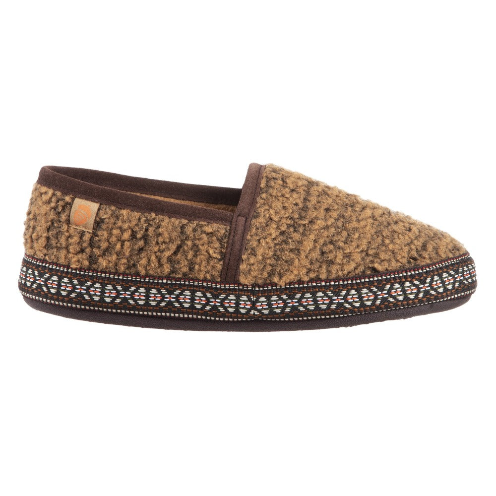 Acorn Woven Trim Moccasin Slipper in Buckskin 