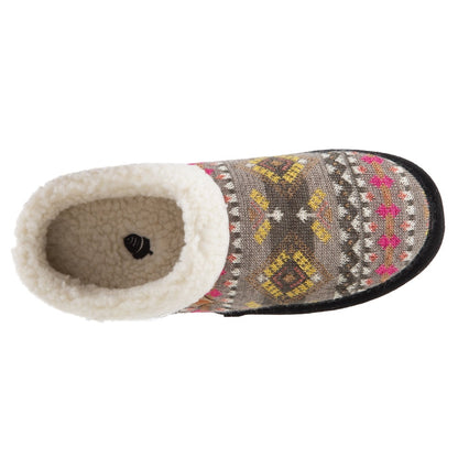 Women’s Fairisles Hoodback Slipper in Black Multi with hues of grey, yellow and pink Inside Top View