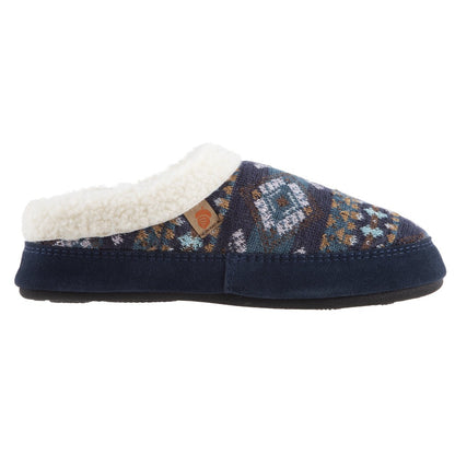 Women’s Fairisles Hoodback Slipper in Blue Multi with different hues of blue and tan profile