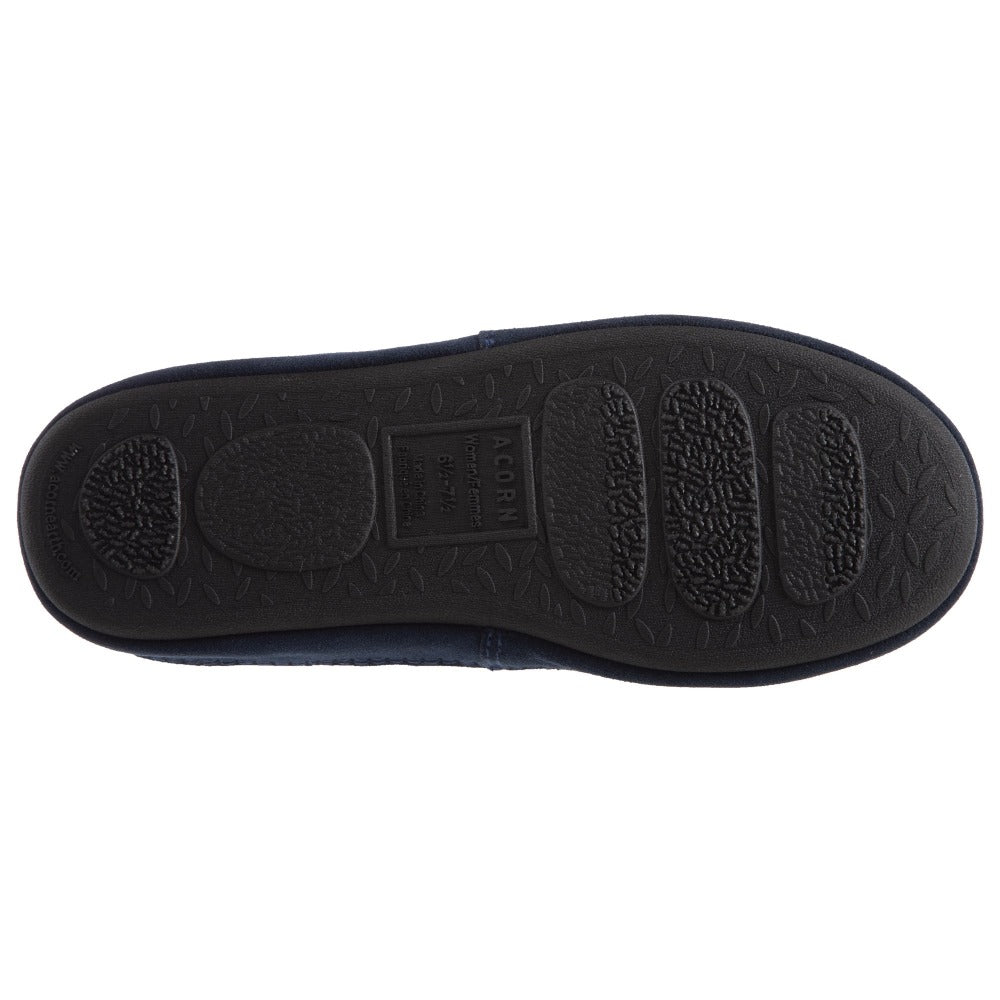 Women’s Fairisles Hoodback Slipper in Blue Multi with different hues of blue and tan Bottom Sole Tread