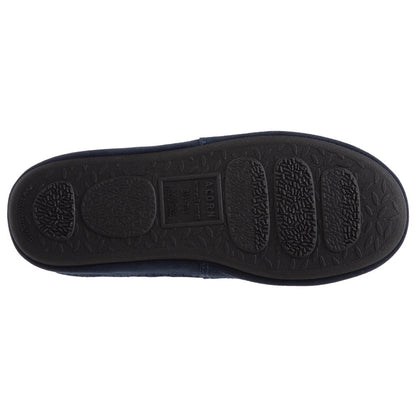 Women’s Fairisles Hoodback Slipper in Blue Multi with different hues of blue and tan Bottom Sole Tread
