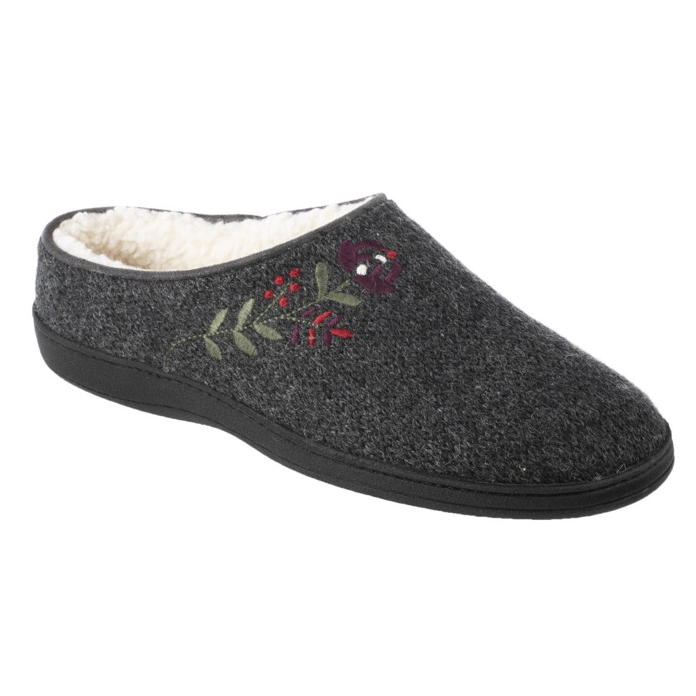 Women’s Flora Hoodback Slipper in Charcoal Heathered Right Angled View