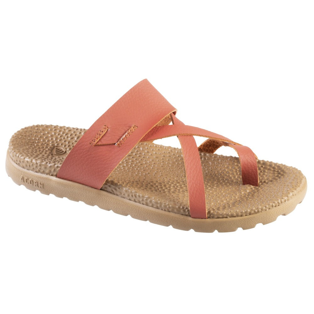 Acorn Riley Sandal in Orange Leather Side Angle View